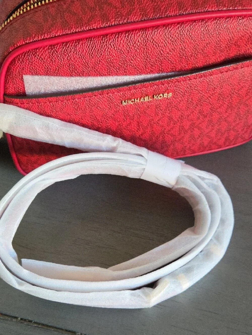 Michael Kors Jet Set Small Red Signature Logo Camera Crossbody Bag
